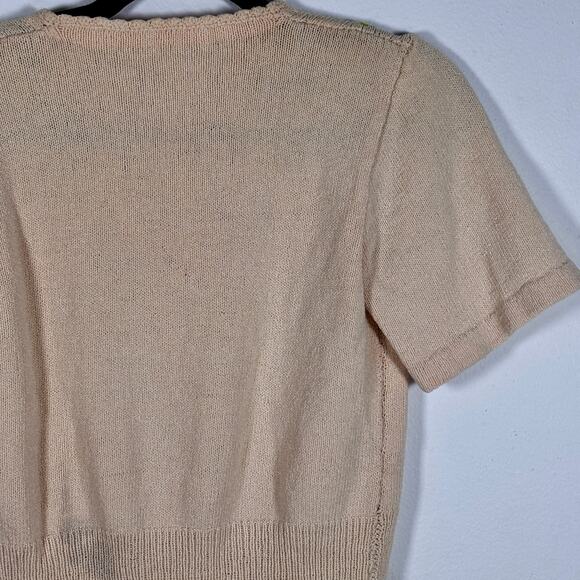 Vintage 1980s Cottage Core Sweater Pale Pink Green Floral Embroidery AS IS - Picture 12 of 15